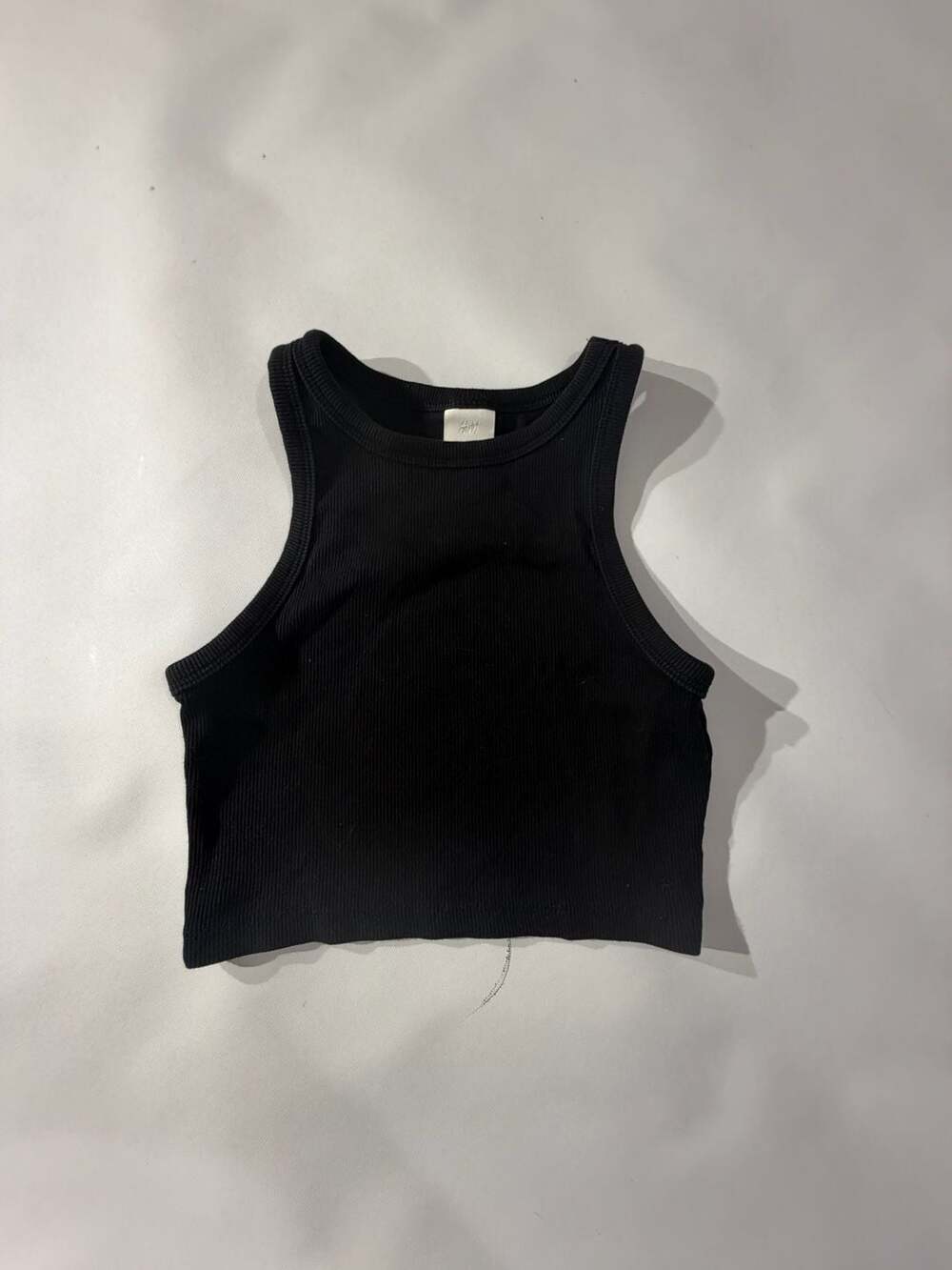 H&M XS Black Ribbed Cropped Tank Top High Neck Racerback Basic Minimal Y2K